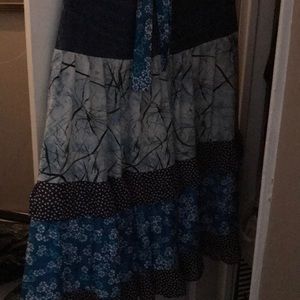 Peasant jeans skirt with vintage fabrics